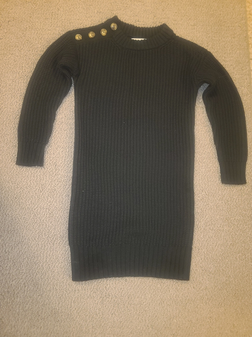 Kids Navy Blue Crewneck Ribbed Sweater Dress with Shoulder Buttons